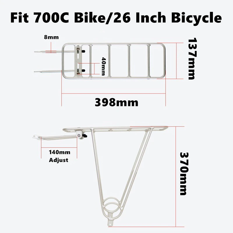 Bike Rear Rack Luggage Seat Cargo Retro Aluminum Alloy Fixie Bicycle 26 Inch Matte Silver Cycling Parts