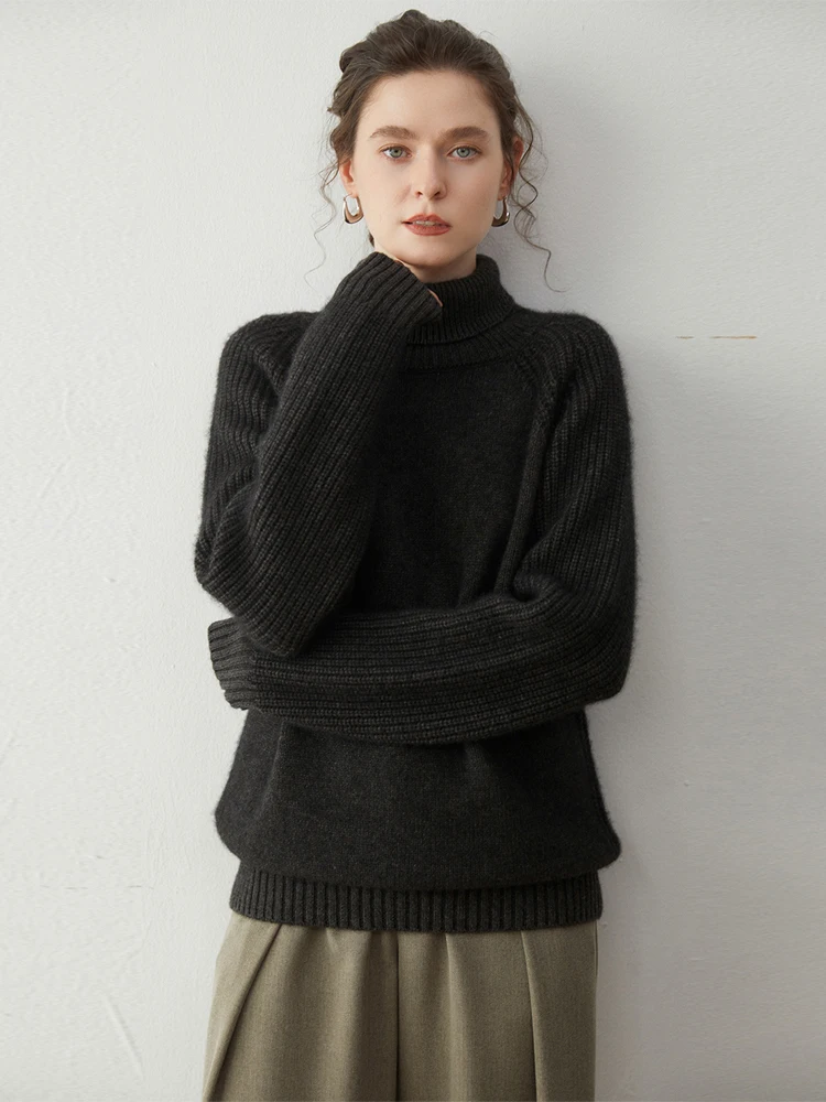 

Basic Sweater Thick Turtleneck Warm Soft Casual Loose Women's Pullover 100% Cashmere Elegant Autumn Winter Knitted Clothing Top