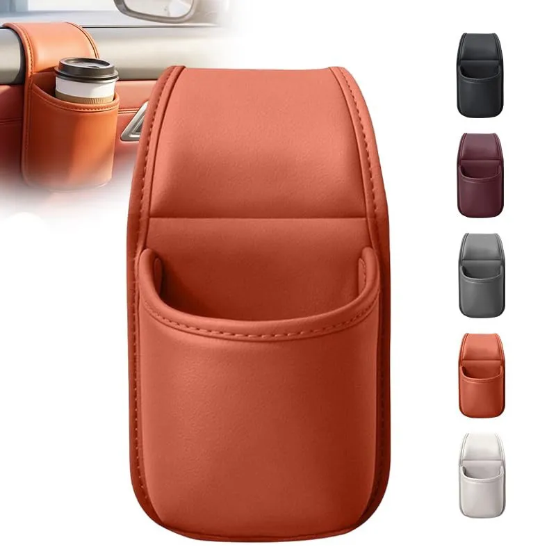 Hanging Car Cup Door Storage Pouch Car Interior Cup Holder Organizer PU Leather Hanging Storage Box for Vehicle Door Gap