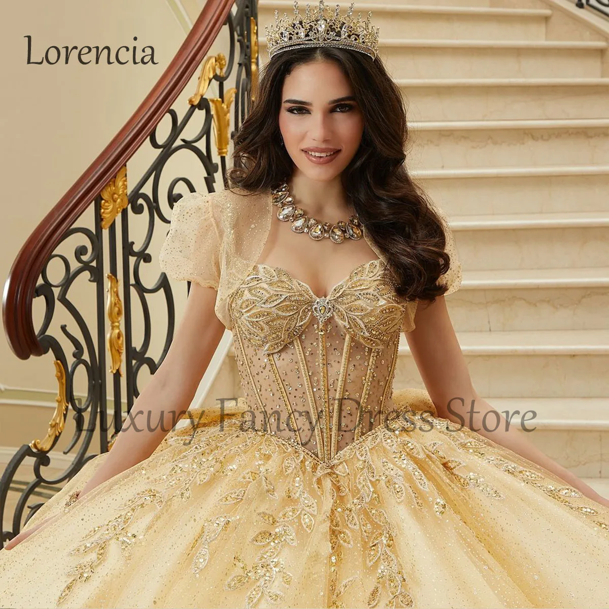 Mexican 2024 Champagne Quinceanera Dress Sweet 15 16 Ball Gown Butterfly Applique Beaded Bow 3D Flowers Vestidos De 15 Años