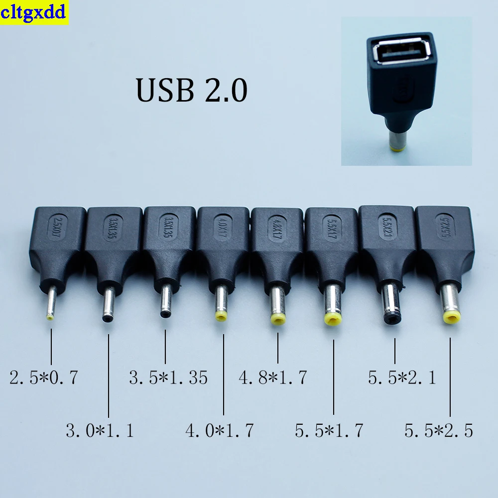 cltgxdd 1piece USB2.0 to 2.5*0.7/3.0*1.1/3.5*1.35/4.0*1.7/4.8*1.7/5.5*1.7/5.5*1.5*2.1/5.5*2.5mm DC power converter plug