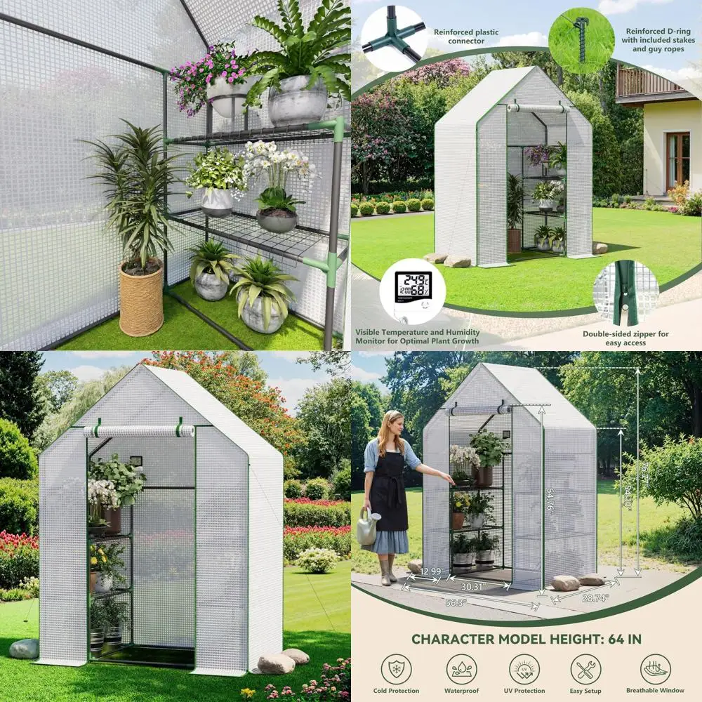 

Компактная уличная теплица с 3-уровневыми полками, прочным полиэтиленовым покрытием для выращивания растений в саду и на заднем дворе