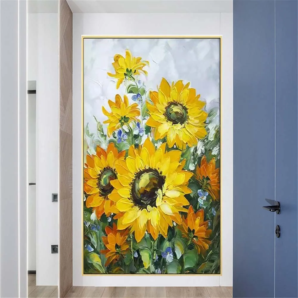 

Large Size Holiday Gift Sunflower Pictures 100% Handmade Oil Painting On Canvas Panel Modern Picture For Living Room Aisle Mural