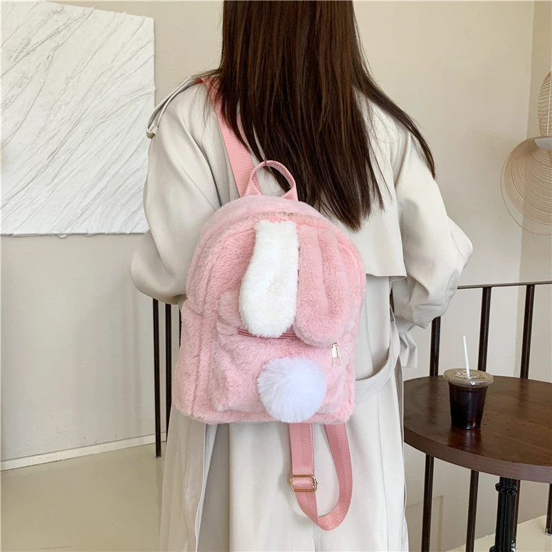 Rabbit Plush Backpacks For Women Mini Fluffy Shoulders Bag Doll Knapsack Y2K Packbag Furry Rucksack Bunny Cute Fur Mochila Kpop