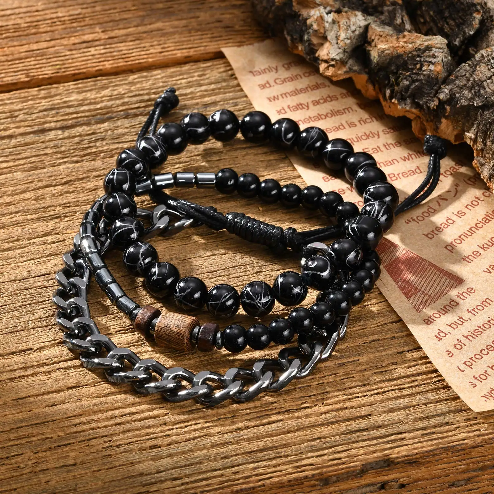 أزياء ثلاث قطع مجموعة سوار مطرز للرجال، متعدد الطبقات تكويم سلسلة معدنية سوار معصمه، الهيب هوب مجوهرات بسيطة #2