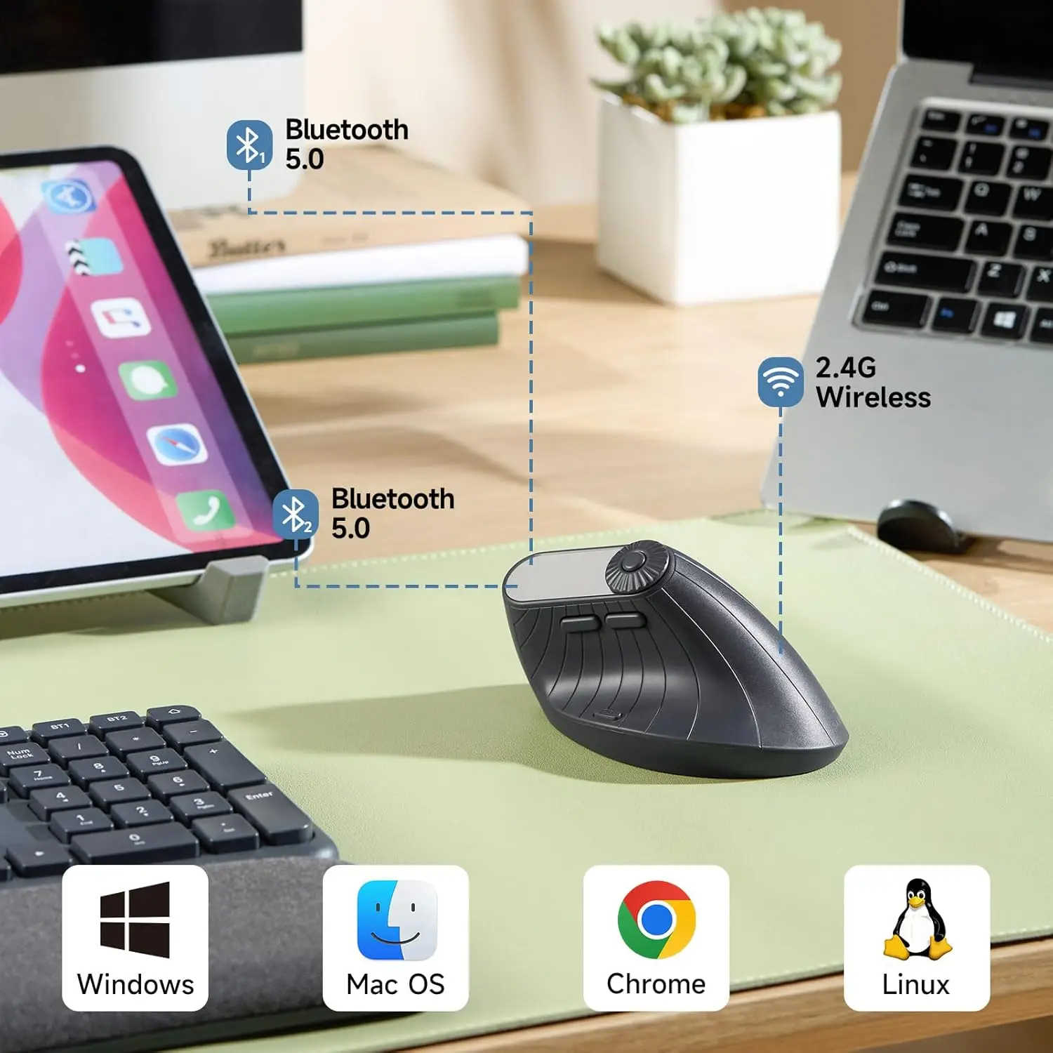 Mouse with LED Screen & Knob Control, Rechargeable Vertical Mouse Wireless , Quiet Clicks, Computer Mice for PC/Mac/Laptop