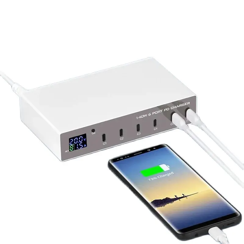 6 Port 140W Multi USB Port for iPhone Huawei Xiaomi Samsung QC3.0 PD3.0 Mobile Phone Charger Adapter 30W Fast Charging Station