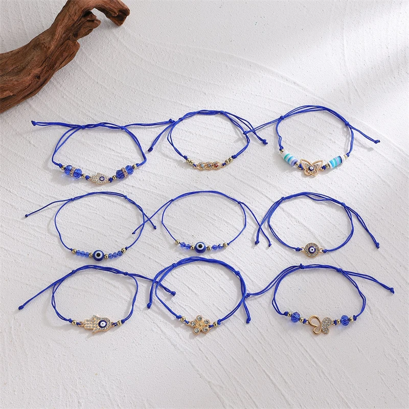 3pcs/set Lucky Turkish Blue Evil Eye Bracelets for Women Men Fatima Hand Hamsa Butterfly Charm Braided Bracelet Handmade Jewelry