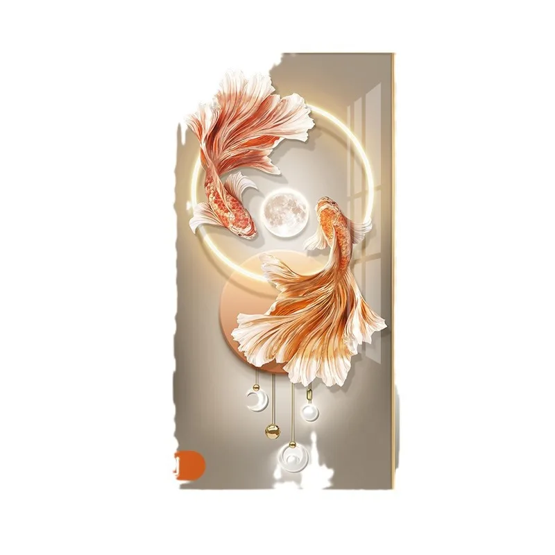 Modern light luxury entrance koi entrance decoration painting, high-end sense of aisle, corridor end hanging painting, backgroun