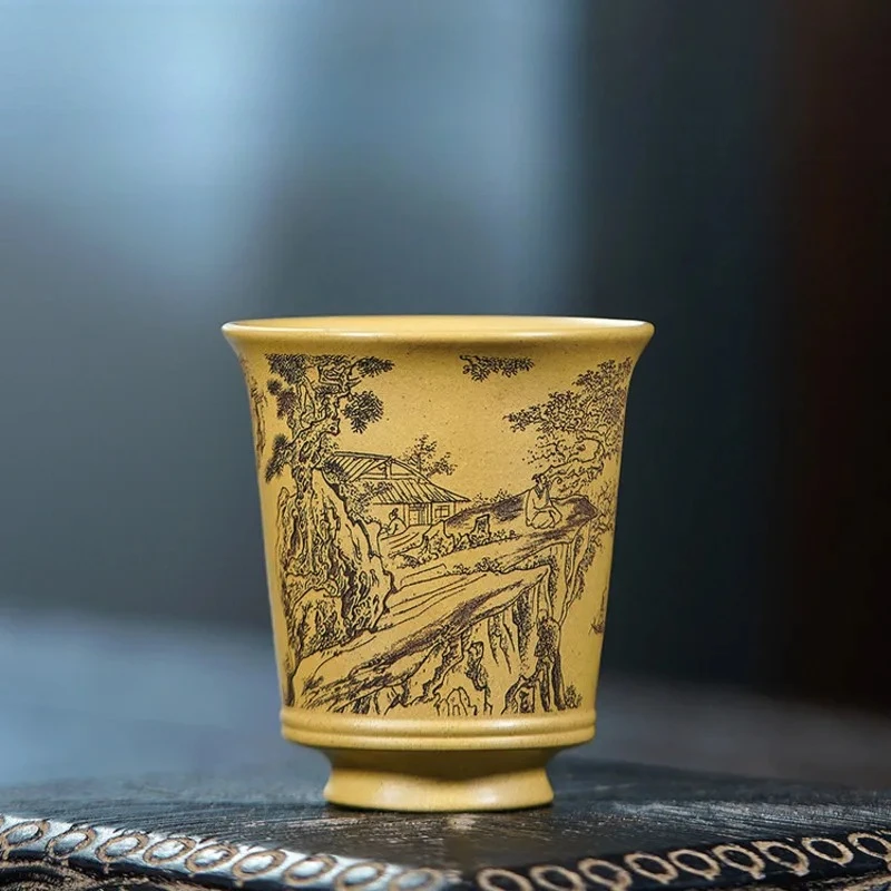 150ml Yixing Purple Clay Landscape Teacup Antique Tea Bowl Sample Tea Cup Tea-tasting Smelling Cup Jianzhan Master Cups Cha Gift