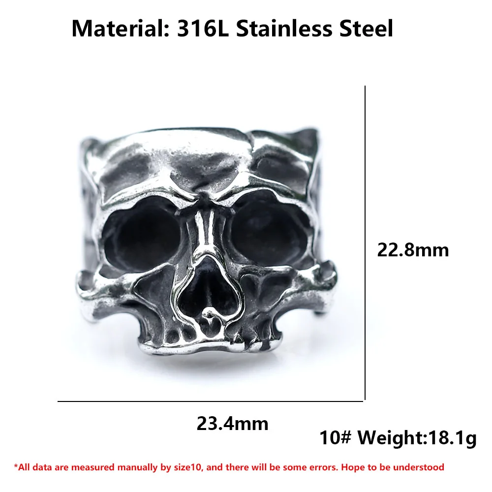 NEW Men\'s 316L stainless-steel rings retro Motorcyclist skull RING for teens gothic punk Jewelry Gift free shipping
