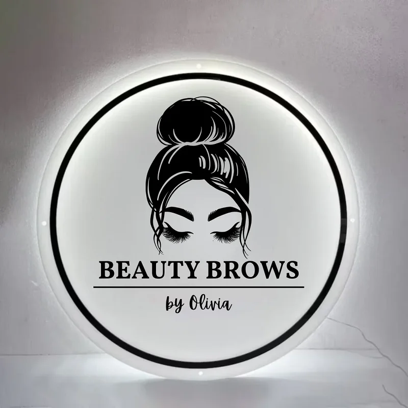 Custom 3D Acrylic Business Sign Round Rectangular LED Mirror Logo Sign For Beauty Salon Spa Aesthetic Clinic Wall Decor