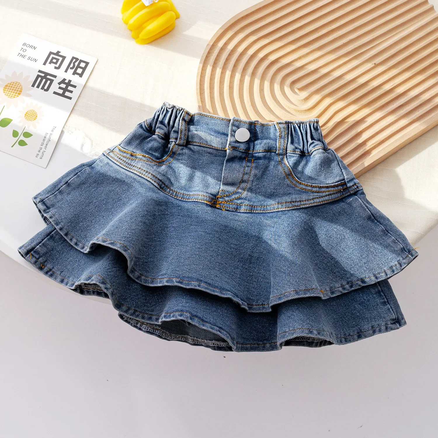 

Summer New 2024 Baby Girls Fashion Denim Skirts Kids Cute Solid Ruffles Tiered Skirt Children's Casual Clothing