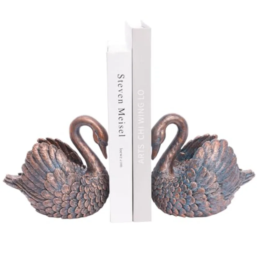 

Swan Decorative BookendsResin Book Ends for Shelves Unique Book Holders Heavy Duty Swan Decor for Home Office Desk Bookshelf Se