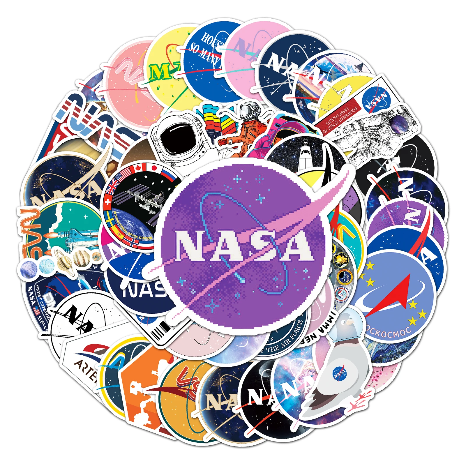 50 قطعة من ملصقات جرافيتي لطيفة على شكل رسوم كرتونية من سلسلة ناسا، ملصقات شخصية لحقيبة الكمبيوتر المحمول ولوح التزلج #2