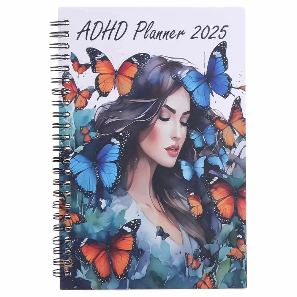 Portable 2025 ADHD Daily Planner Book Hardcover Weekly Monthly Plan Agenda Notebook Schedule Book Work Study Planner Worker
