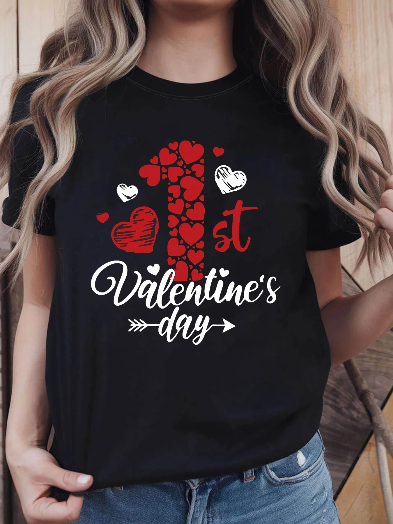 Valentine's Day Graphic Print Women's T-shirt Short Sleeve Crew Neck Casual for Summer Spring Women's Clothing Aesthetic Clothes