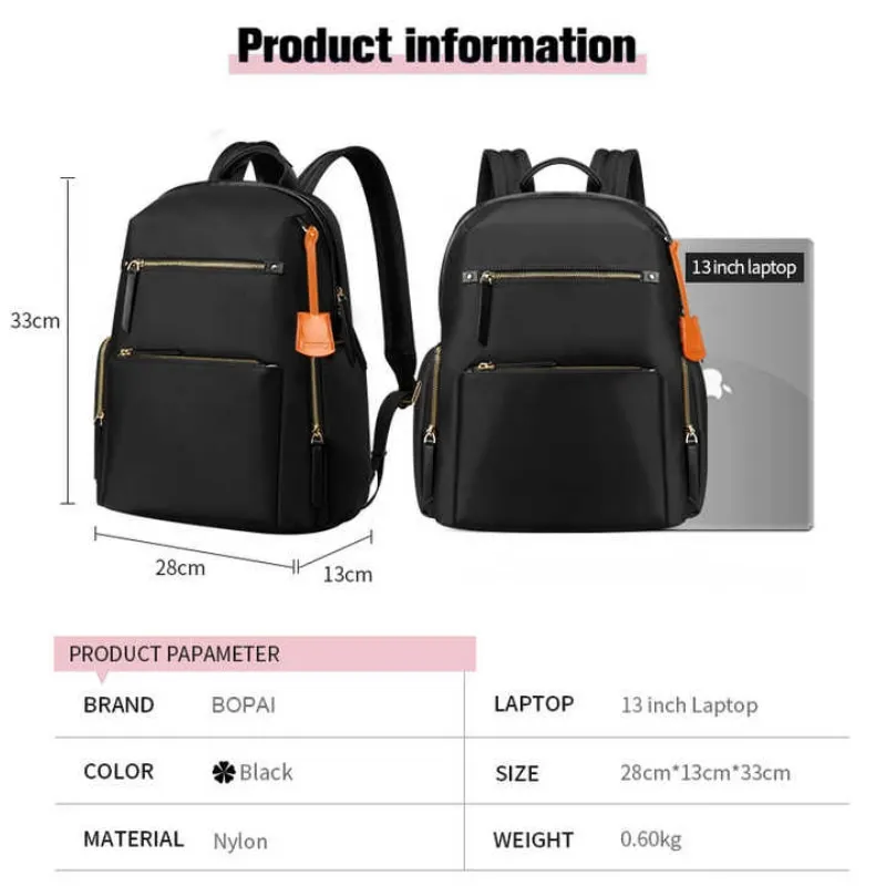 BOPAI Wholesale Custom Logo 13 Inch Waterproof Fashion Leisure Lightweight Ladies Trendy Business Women College Casual Laptop Ba