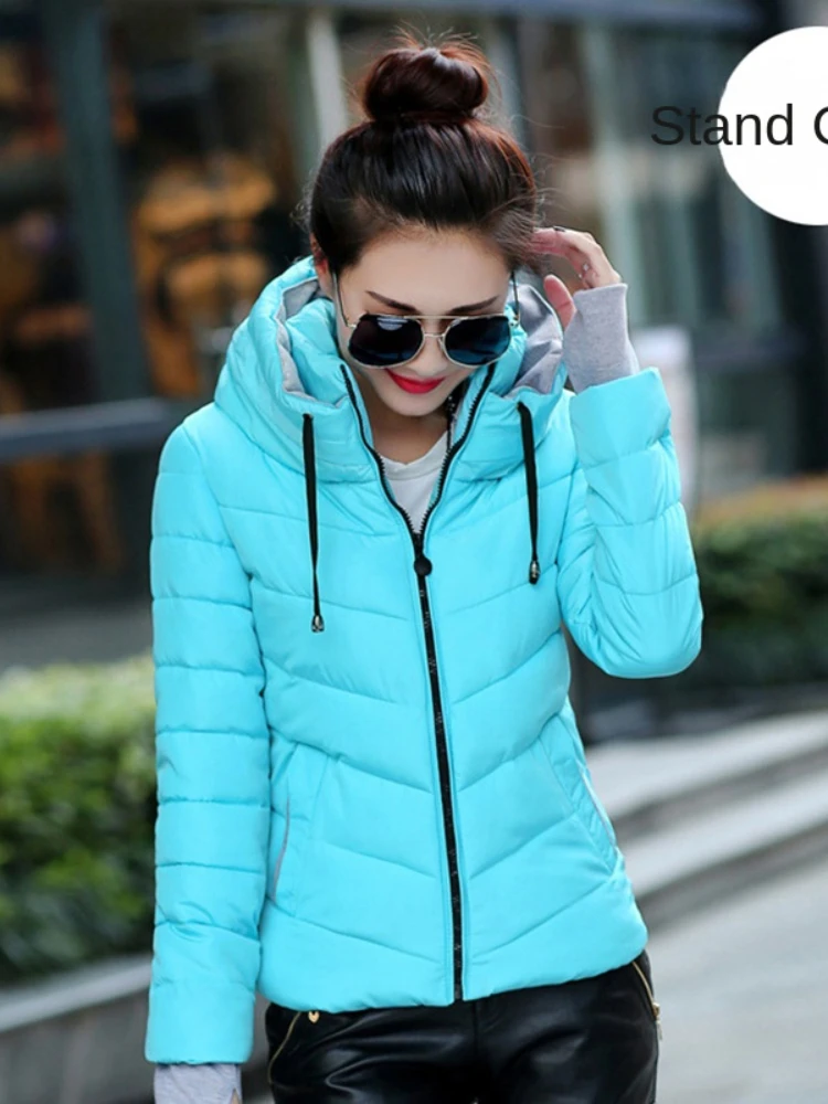 

Winter Cotton Padded Jacket Women 2023 New Slim Glossy Down Cotton Jacket Female Parka Stand Collar Warm Casual Outwear