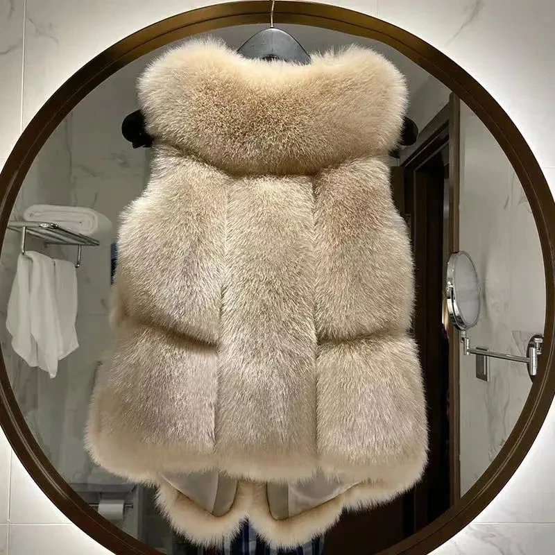 

Autumn Winter Splicing Imitation Fox Fur Grass Vest Women Short Jacket 2025 New Fashion Thicken Sleeveless Lady Waistcoat Coat