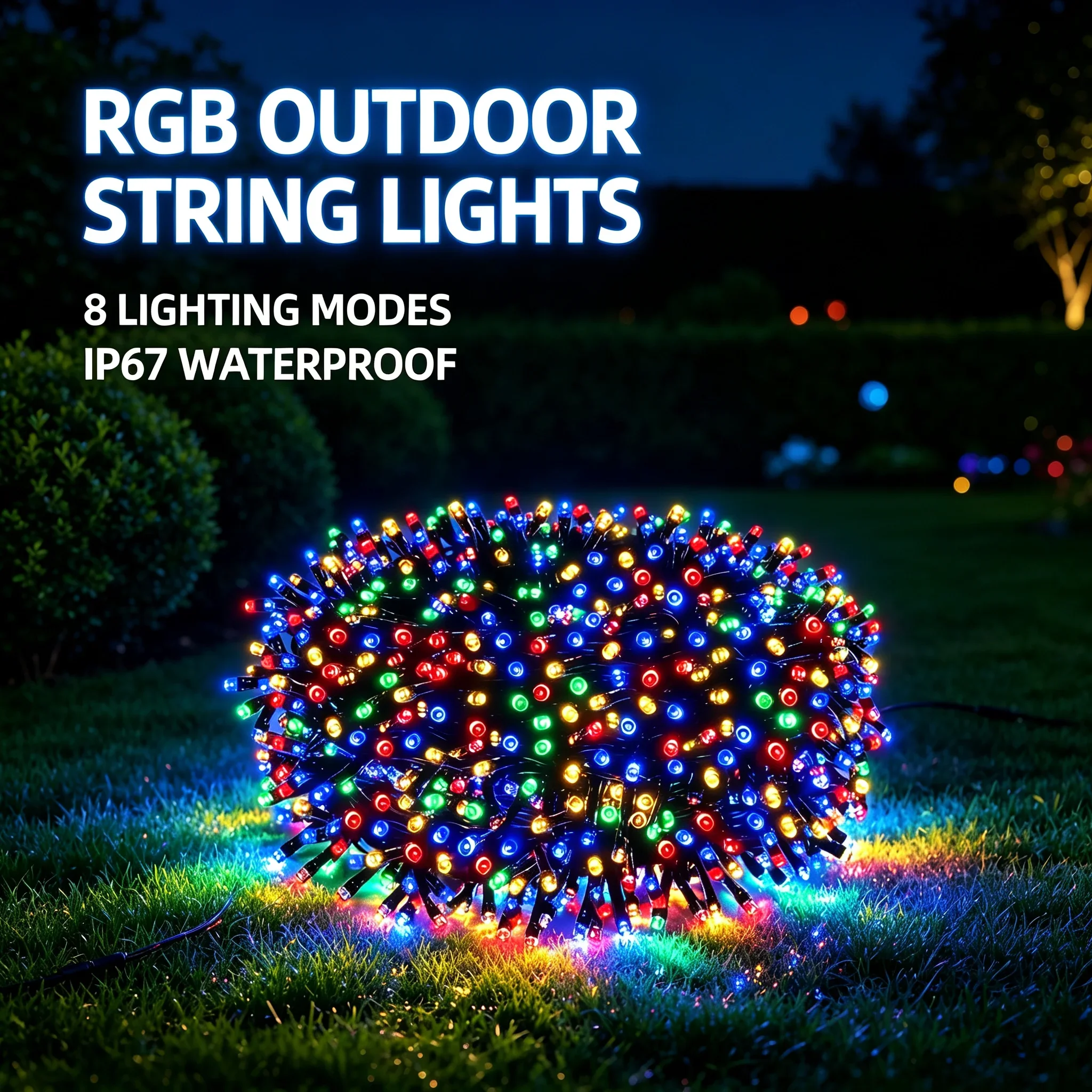 LED Outdoor String Lights IP67 All-Weather Waterproof 8 Mode Controllable Strings Durable Flexible for Yard Hedge Holiday Party