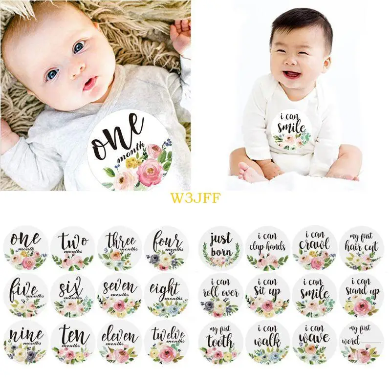 W3JF 12 Pack Baby Maandelijkse Stickers en Milestone Stickers Neutrale Baby's Eerste Jaar Maand Fotografie Milestone Props