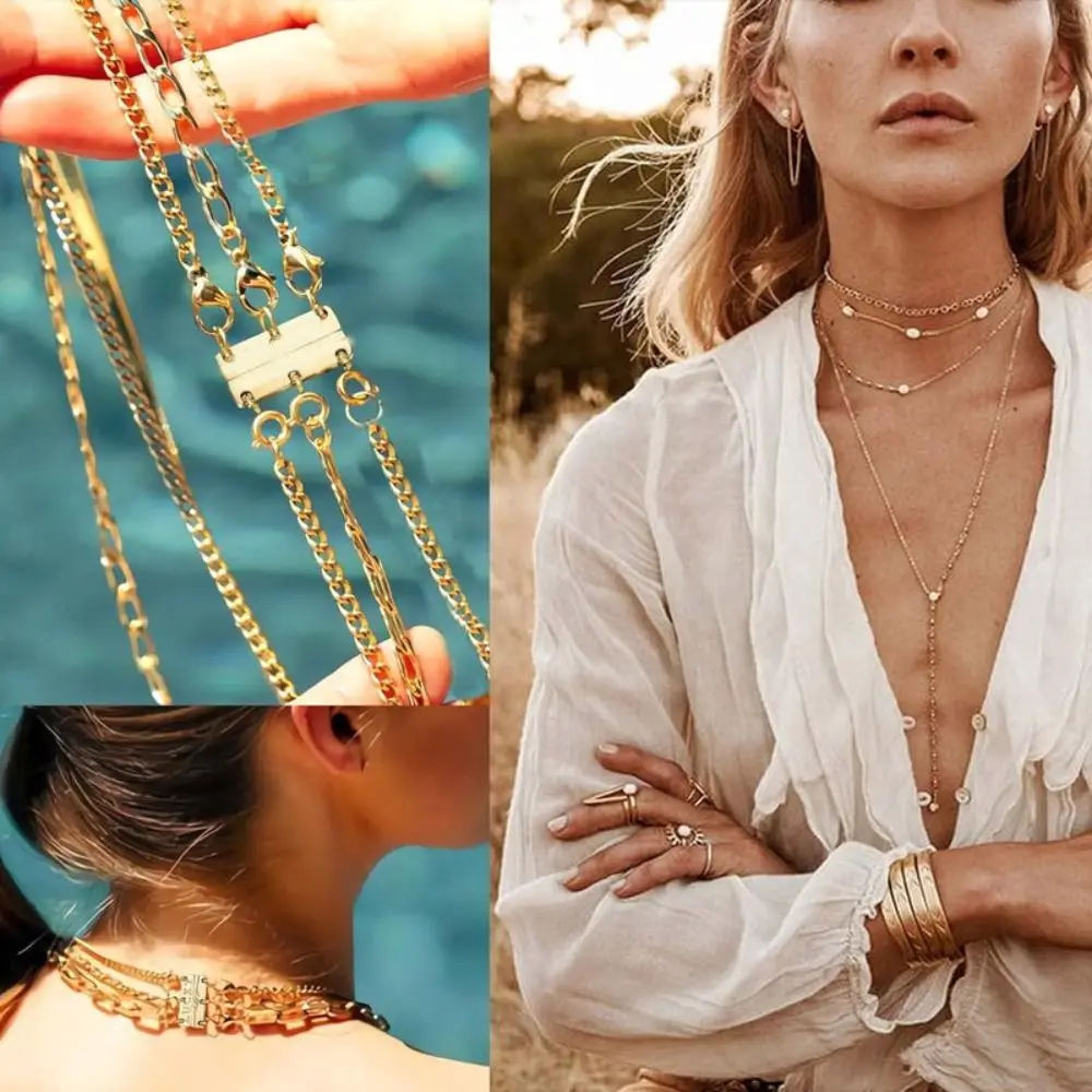 Cierres de múltiples hebras, conector de collar de múltiples capas para pulsera en capas, cierre de collar en capas de Color dorado, joyería DIY