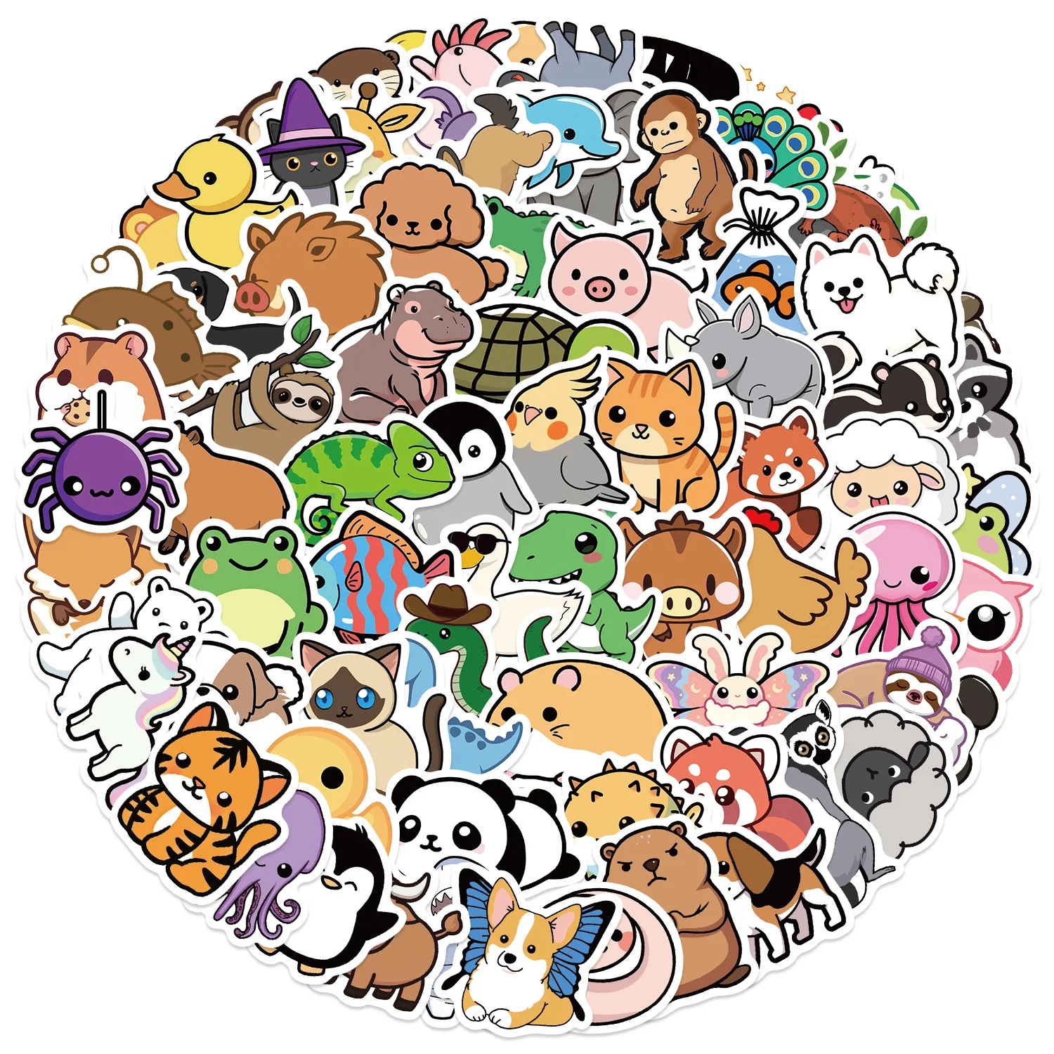 100 Pcs Waterproof Doodle Animal Stickers, Cute Cartoon Decals for DIY Decor, Luggage, Electronics & Stationery