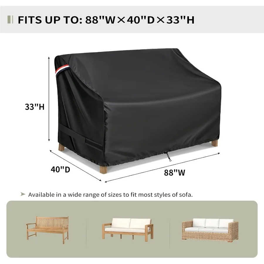 غطاء مقعد خارجي مقاوم للماء مقاس 88 × 40 × 33 بوصة لحماية أريكة الفناء قماش أكسفورد 420D مع فتحات تهوية وفوز #2
