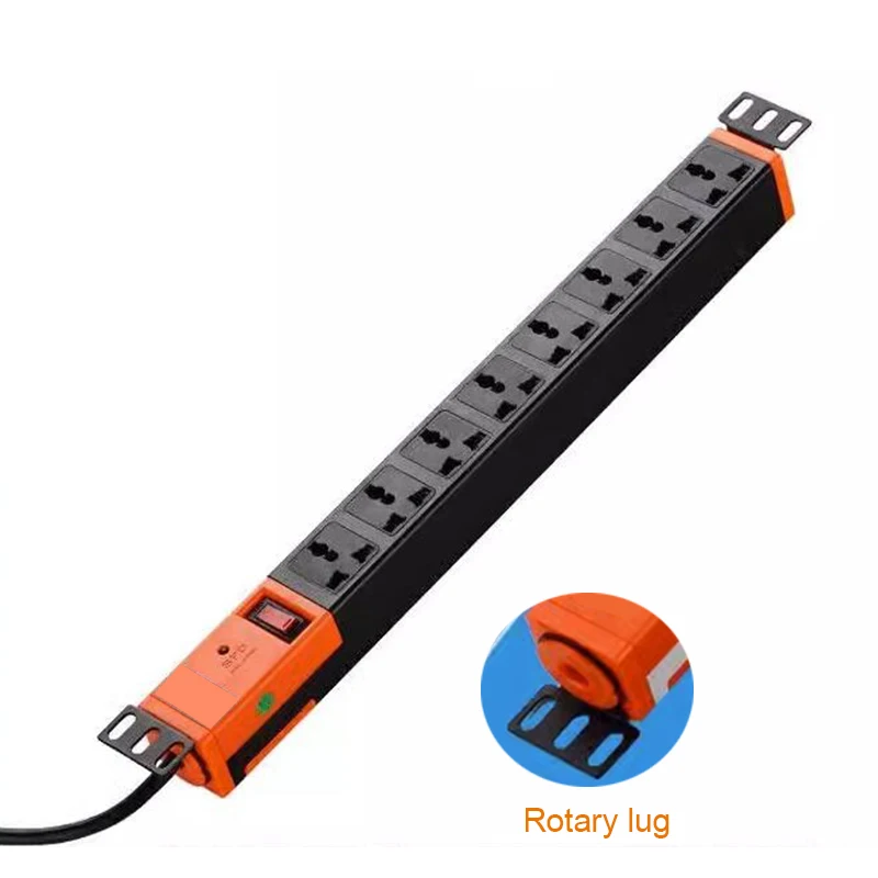 PDU cabinet mount socket 8Ways socket plastic case power strip 10A switch overload protection Rotary lug cabinet installation