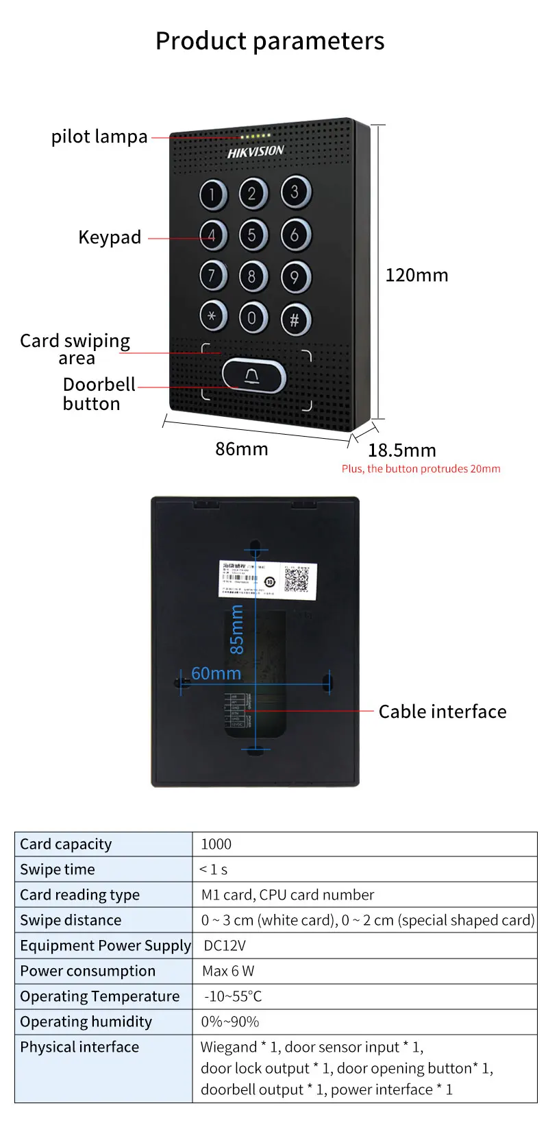 K1T810M RFID Reader Access Control Keypad Door Station Keypad Wiegand 27/35 Oupu