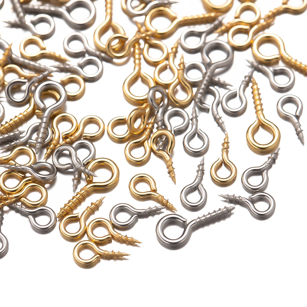 50pcs Stainless Steel Small Screw Eyes Pin Bail Peg Clasps Hooks for DIY Half Drilled Beads Resin Jewelry Earring Making Finding