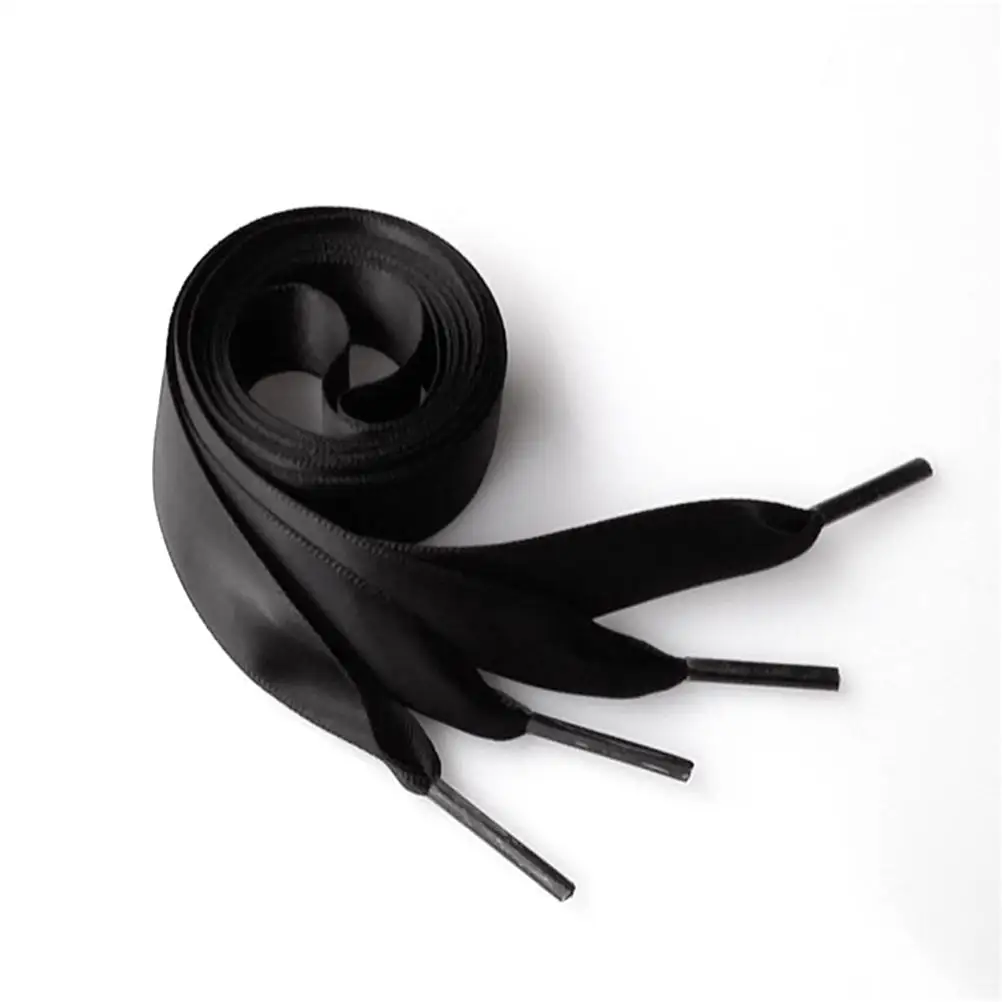 

Pair of 0.7M Silk Ribbon Shoelaces Fashion Shoe Laces Flat Shoestring for DIY Shoes Decoration (Black)