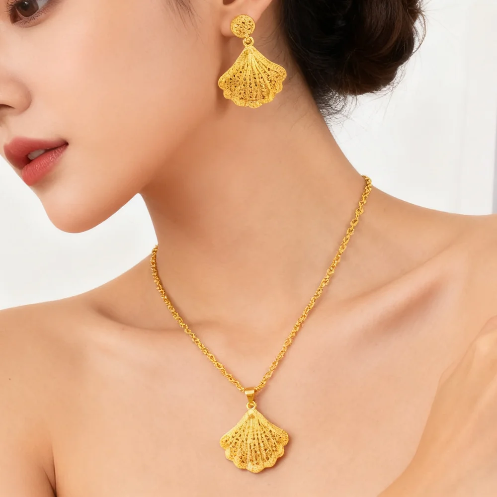 Dubai 18K Goldfarbenes Schmuckset für Damen Hochzeit Party Halskette Ohrringe Sets Indisches Schmuckset Kostenloser Versand Großhandel – Detail 15