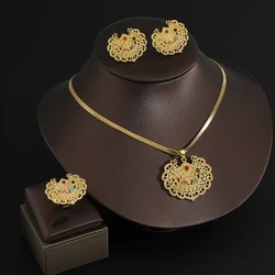 luxury zircon Stainless steel gold lock Pendant Jewelry Sets for Women  Necklace Earrings Ring bride wedding dress jewelry Gifts