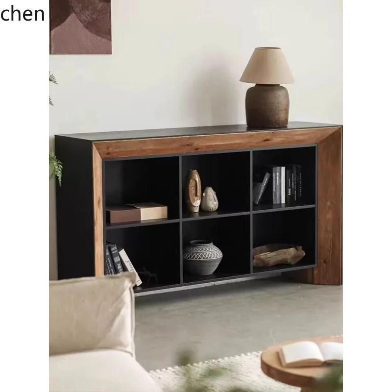 YFY  Solid Wood Sideboard Vintage Distressed Visible Six-Drawer Storage Cabinet Living Room Decoration Entryway Fireplace