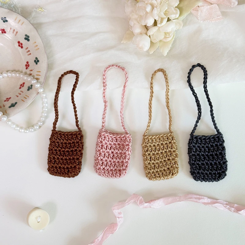 Hand-crocheted Flower Bag For 15/17cm Doll Dollhouse Kids Toys Doll Satchel Baby Clothes Cute Doll Accessories