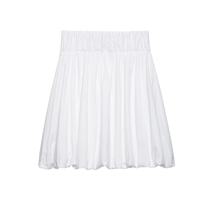 YENKYE New 2026 Women White Mid-rise Studded Balloon-style Hem Midi Skirt Summer Casual Streetwear