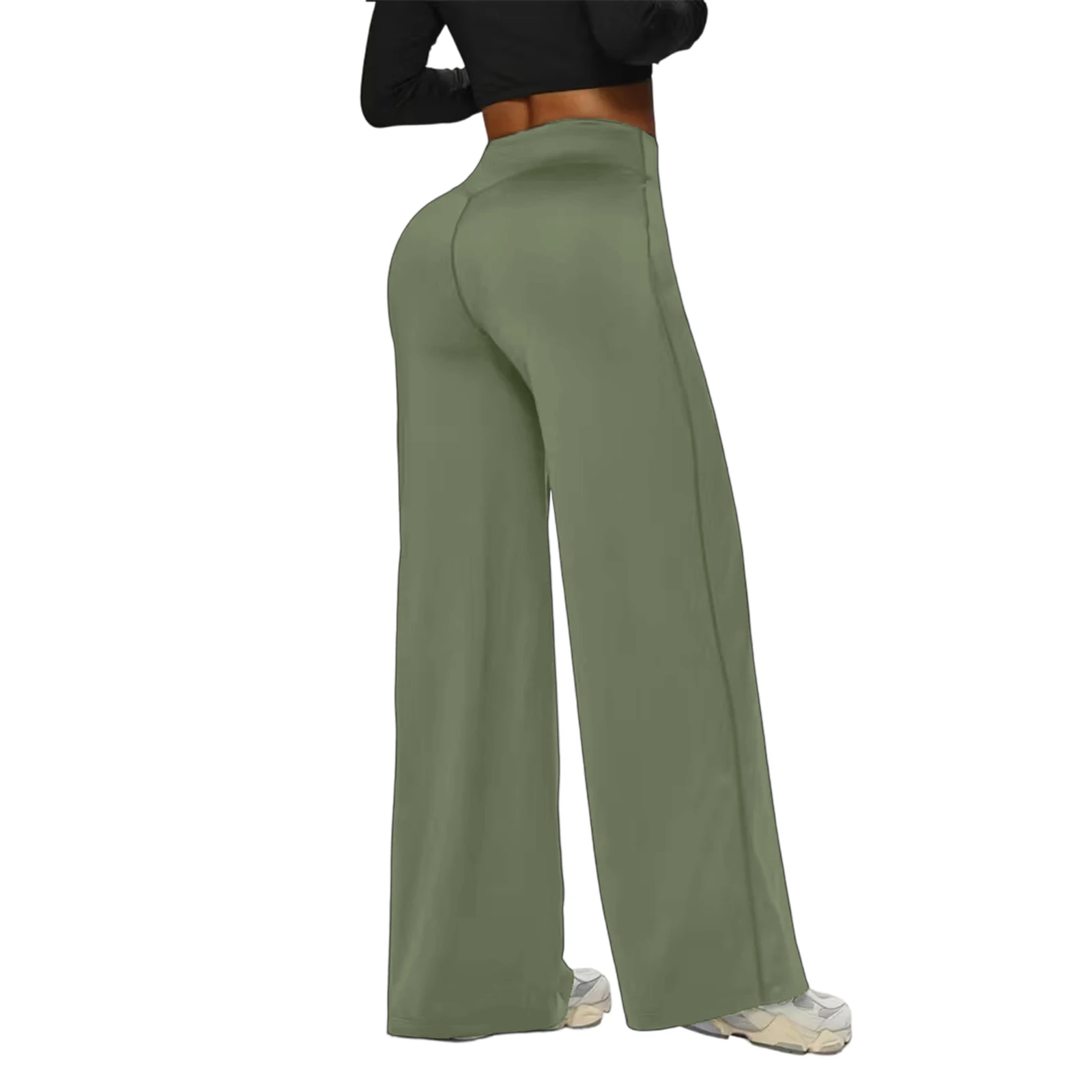 سراويل يوجا نسائية غير رسمية عالية الخصر مستقيمة الساق سراويل يوجا أنيقة ومتعددة الاستخدامات بلون واحد سراويل رياضية نسائية