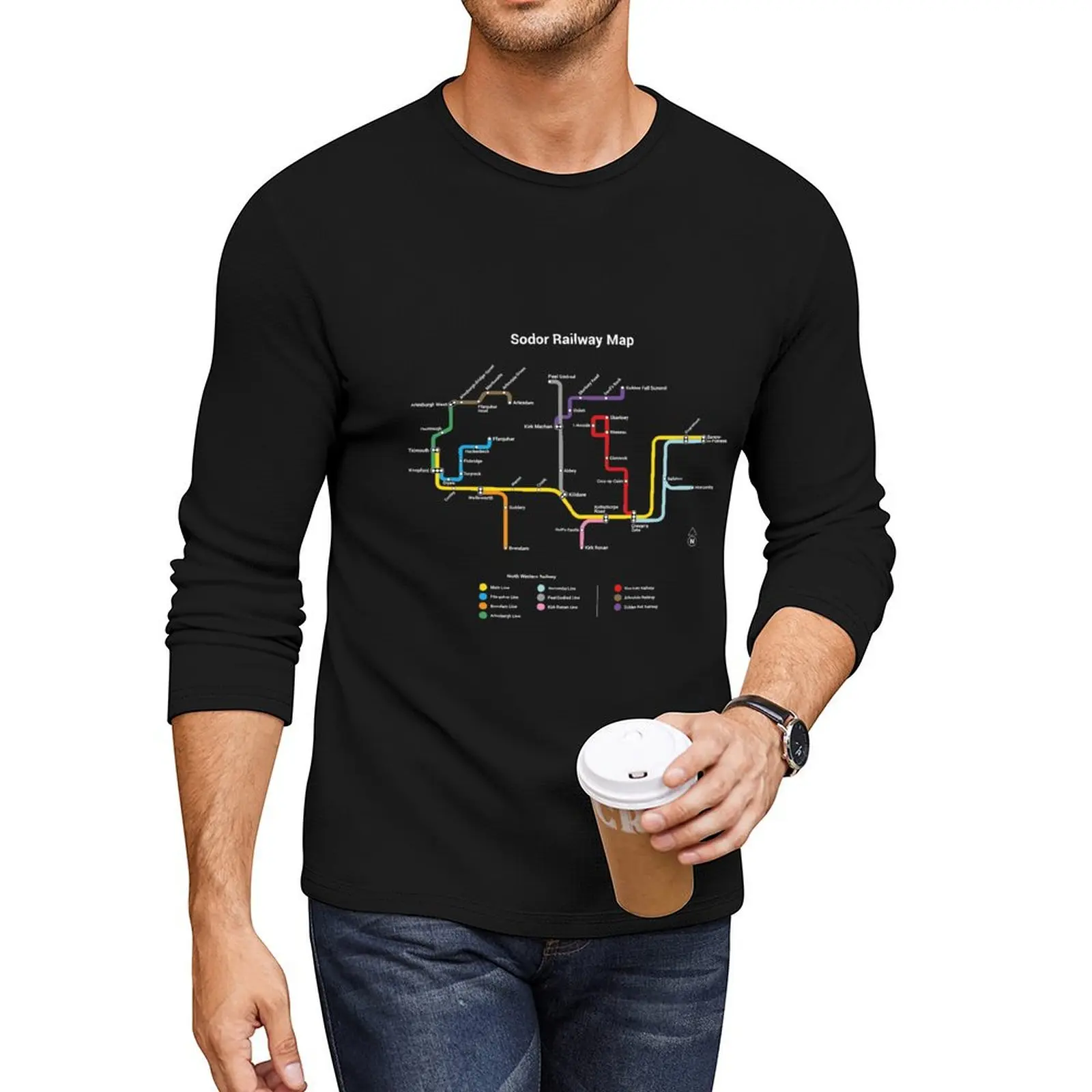 Sodor Railway Map - TTC Style, Dark Long T-Shirt plus size tops sweat shirts men t shirt