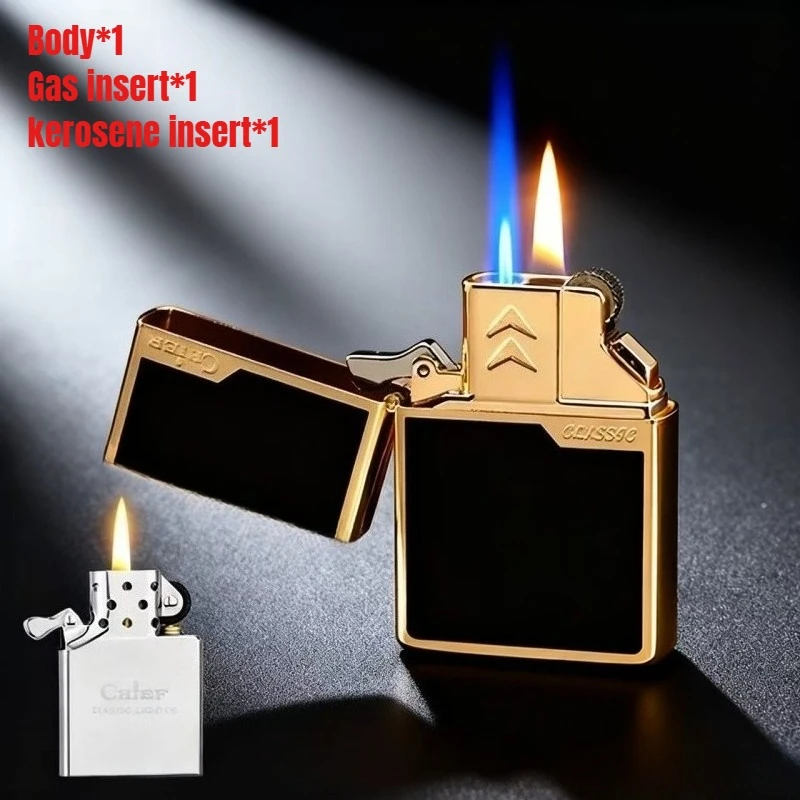 Universal Dual Flame Butane Lighter Insert, Flint Wheel Ignition Refillable Inner Liner, Upgrade Replacement for Lighters Tool