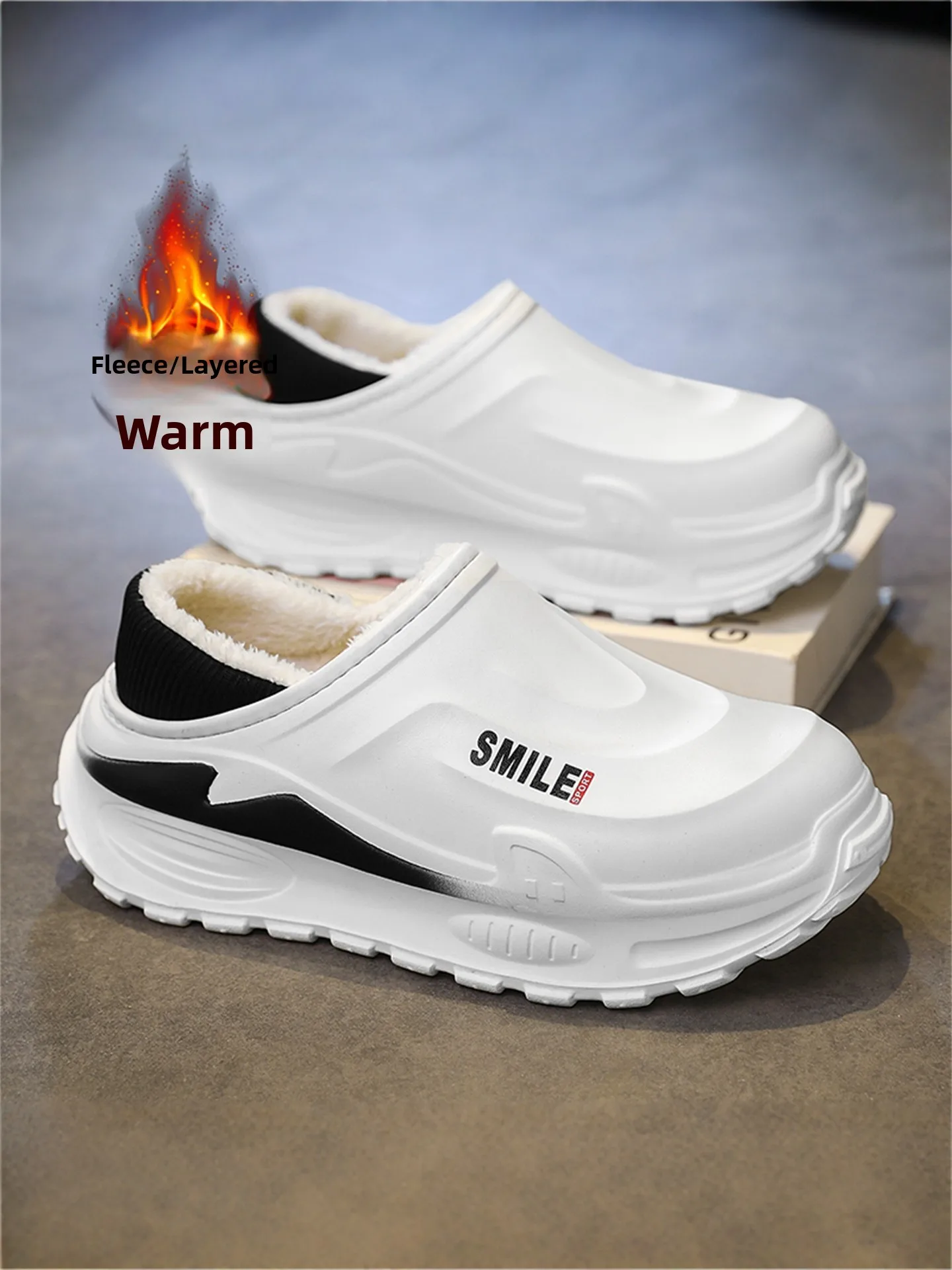 Men's Cotton Slippers Winter Anti-Slip Waterproof Indoor Home Fleece Lined Warmth Prevent Cold with Heel Cover One-Strap Sandals