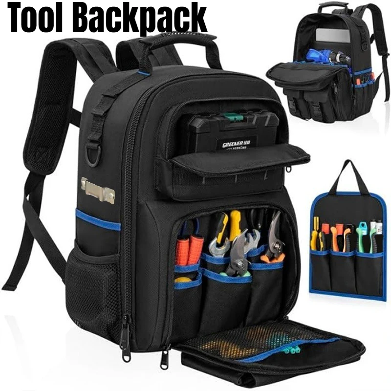 Tool Backpack Heavy Duty Tool Bag with Padded Shoulder and Removable Tool Organizer Water-Resistant Work Backpack, Electricians