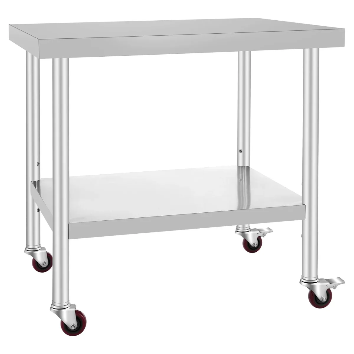 

30x36x34 Inch Stainless Steel Workbench 3 Level Adjustable Rack with 4 Wheels Heavy Duty Commercial Food Prep Workbench w/Brakes