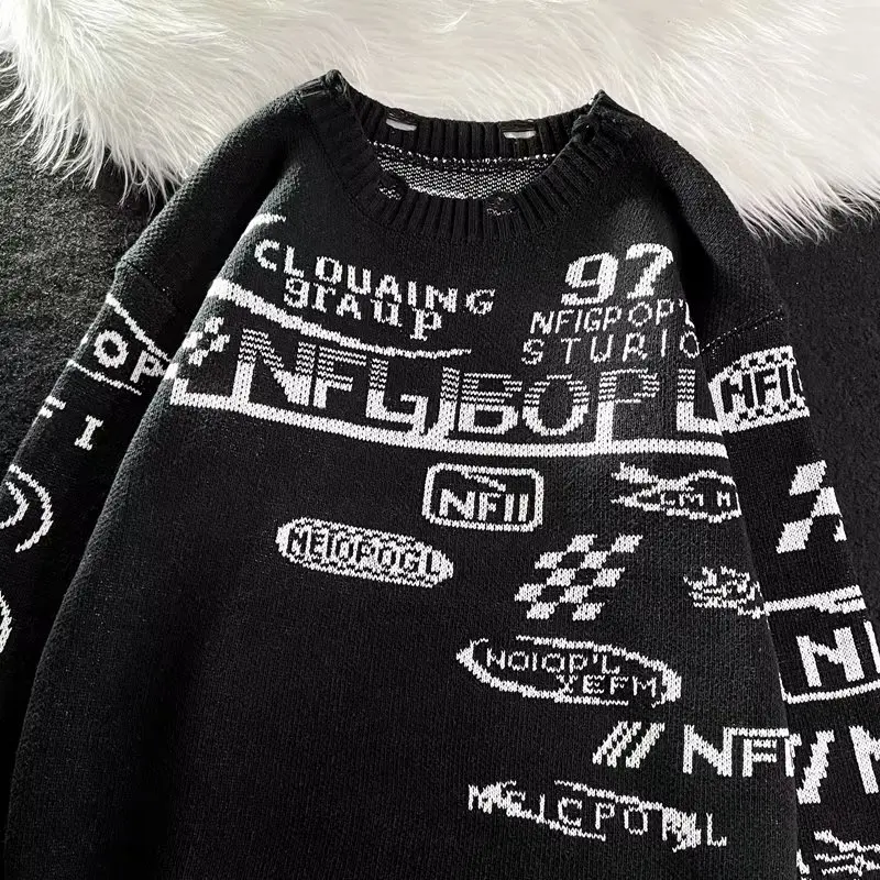 

Loose Fit round Ne Knitwear for Men Autumn Winter Large Size Casual Sle Japanese Hong Kong Sle Patchwork Knitted Sweater