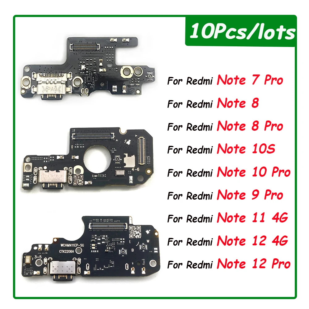 10Pcs,  For Xiaomi Redmi Note 10 7 8 9 Pro 8T 9S USB With Micro Charging Port Charger Dock Flex Cable With IC Microphone Board