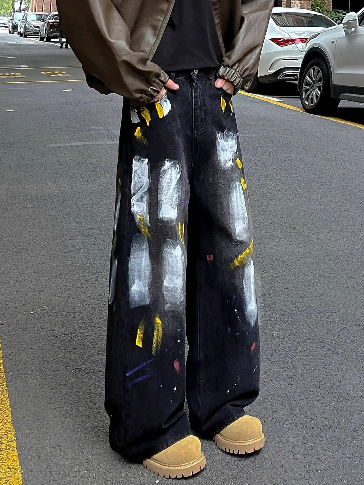 

Men's Jeans Spring Autumn Paint Graffiti Jeans Straight Leg Splatter Ink Casual Cool Retro Loose Street Denim Pants