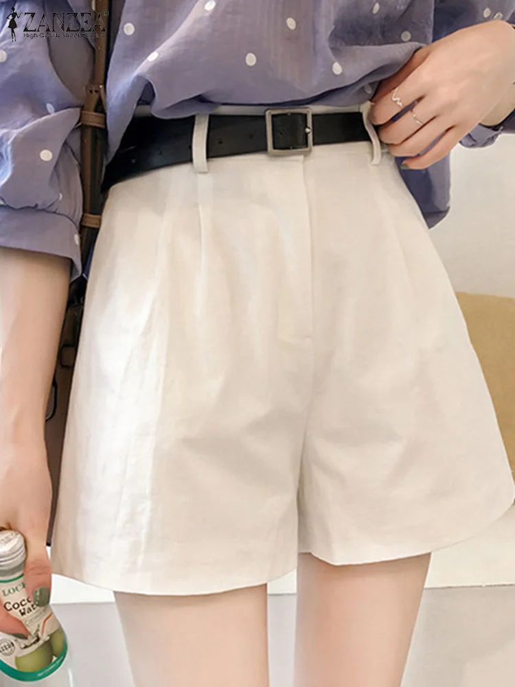 

ZANZEA Women High Waist Solid Work Trousers Summer Elegant Shorts Female Pantalon Loose Wide Leg Pants Fashion Office OL Shorts