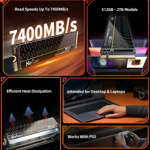 Imagen 2 del producto Netac SSD NVMe M2 1TB 2TB 4TB SSD PCIe4.0X4 M.2 2280 Disco duro interno de estado sólido para PS5 Laptop PC