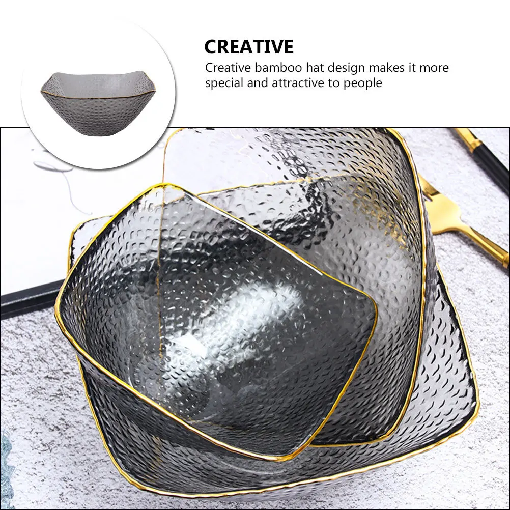 

Rim Square Glass Bowl Hat Design for Salad Fruit Dessert Serving All Purpose Transparent Bowl